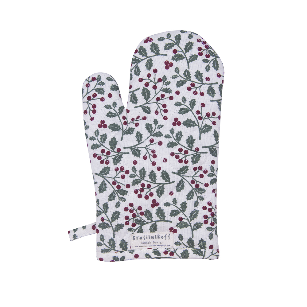 Oven mitt, Christmas Holly, green