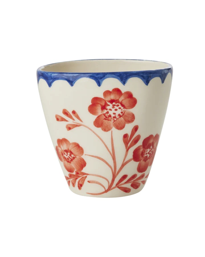 Keramik Becher oval - Crème - Hand-painted Vintage Flower