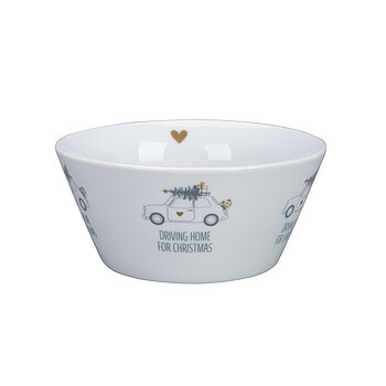 Conical bowl Driving home white car