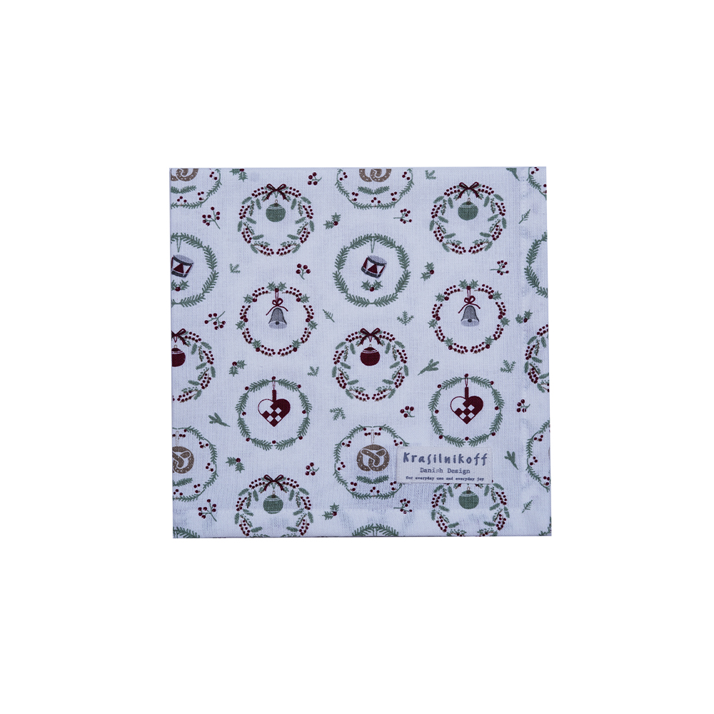 Napkin, Christmas Wreath, White