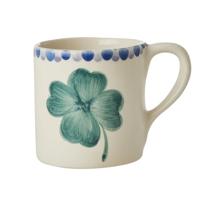 Keramik Becher - Crème - Hand-painted Good Luck Clover