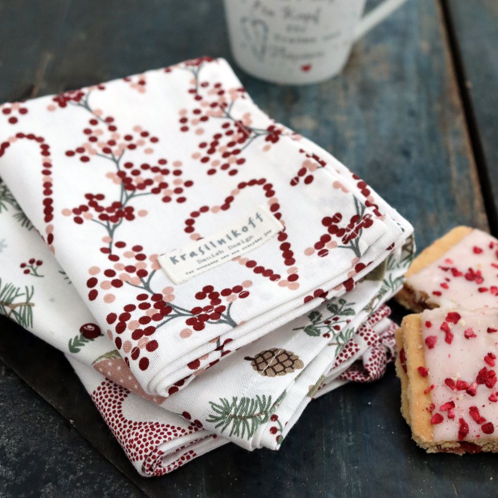 Tea Towel, Berry Heart, Grey