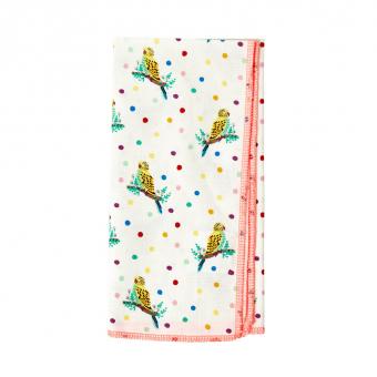 Cotton Napkin with Budgie Print - Neon Piping - Set of 2