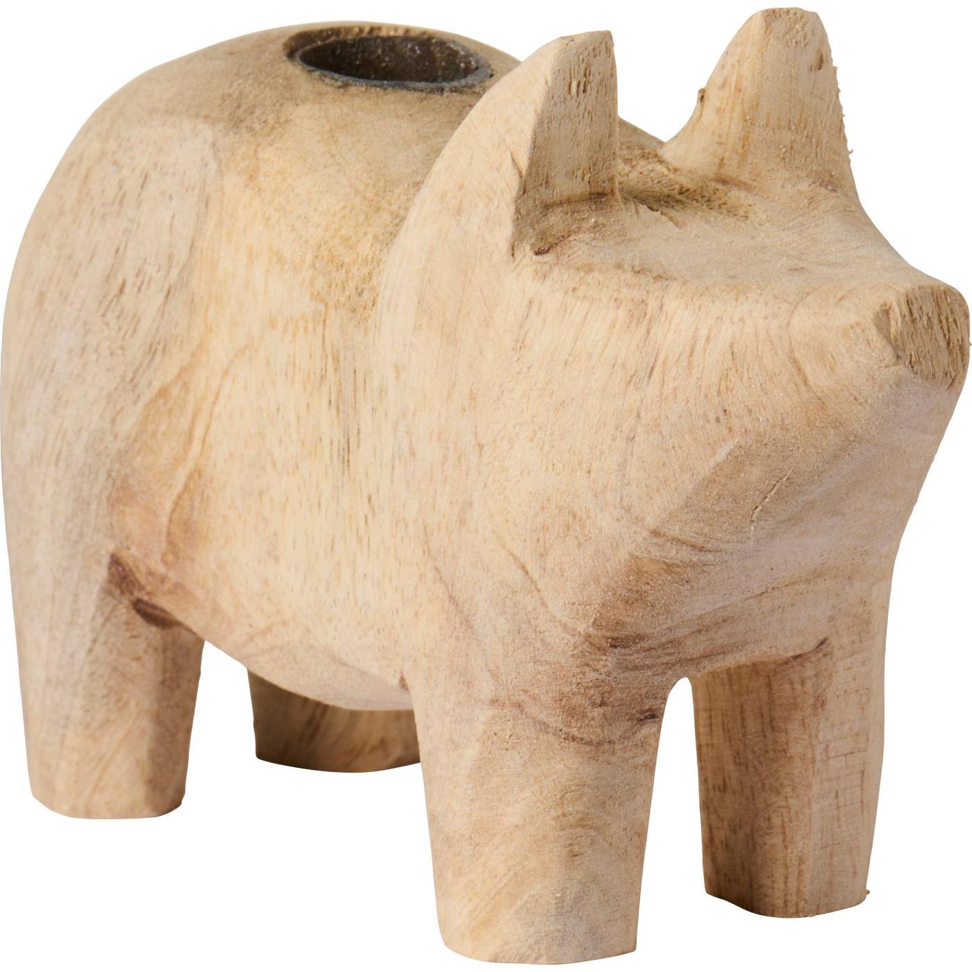Kerzenhalter 1,3 cm Kerze Schwein UNIKA natur Holz Metalleinsatz
