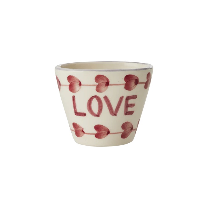 Keramik Espressobecher klein oval - Crème - Hand-painted LOVE