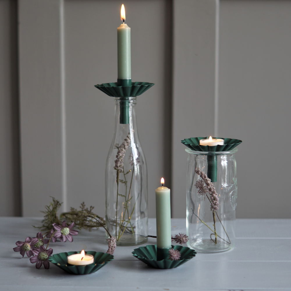 Kerzenhalter Candle holder bottle sunflower green