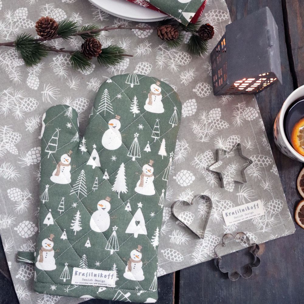 Oven mitt, Snowman Solid, Green