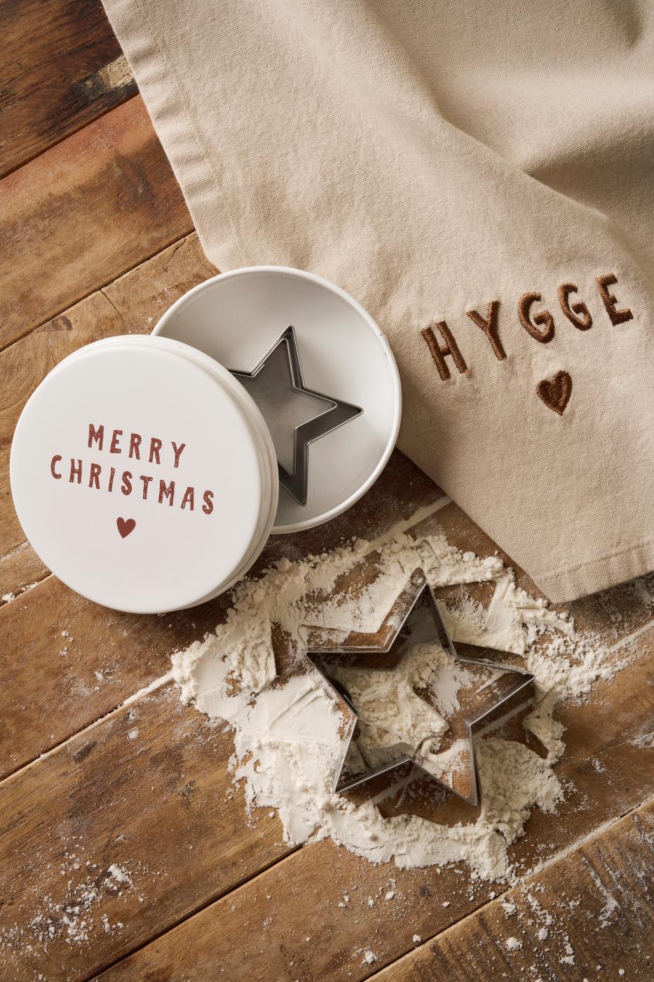 Dose mit 3 Stern-Keksausstechern Merry Christmas auf Deckel