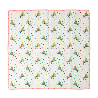 Cotton Napkin with Budgie Print - Neon Piping - Set of 2
