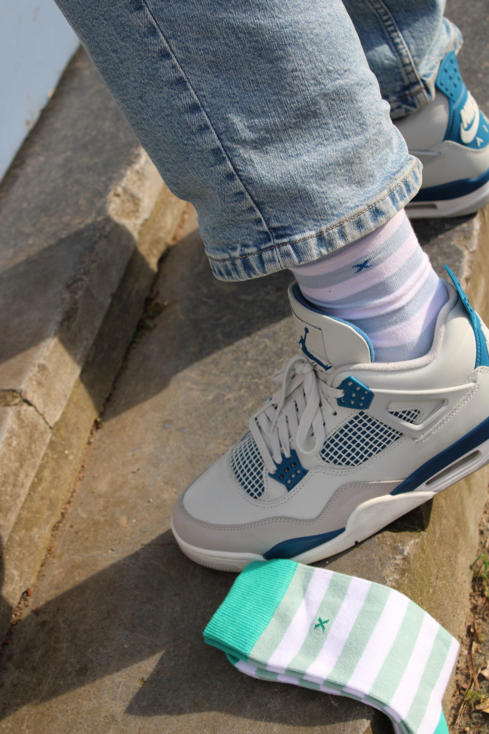 Trend Socken Streifen medium Baumwolle iced aqua 42-46
