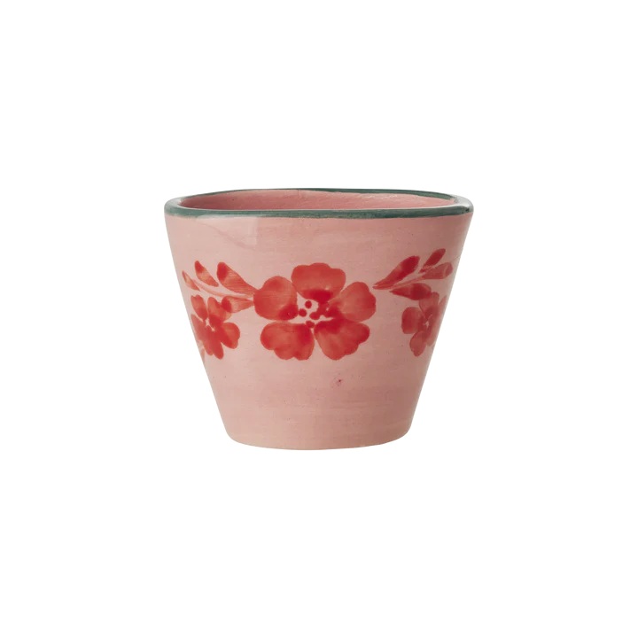 Keramik Espressobecher klein oval Pink Hand-painted Flower Wine