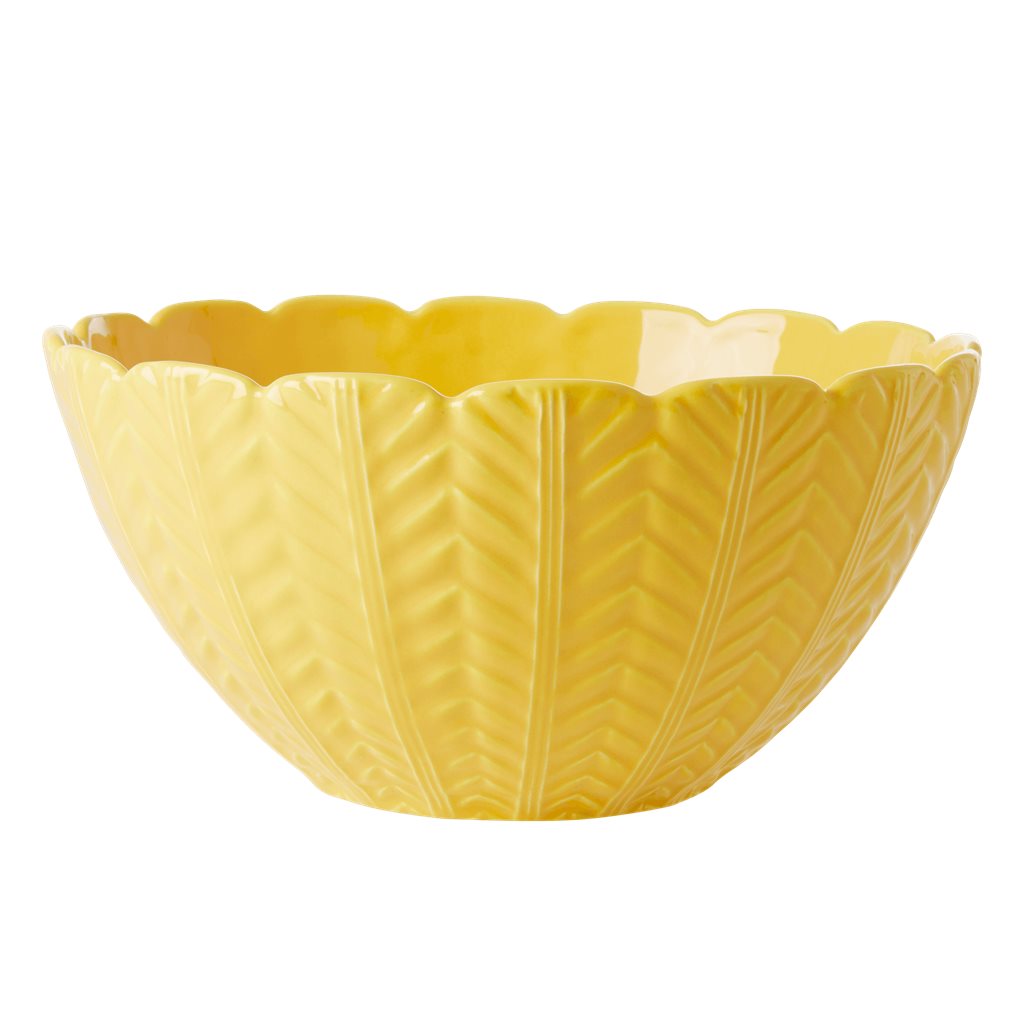 Ceramic Salad Bowl yellow with embossed details