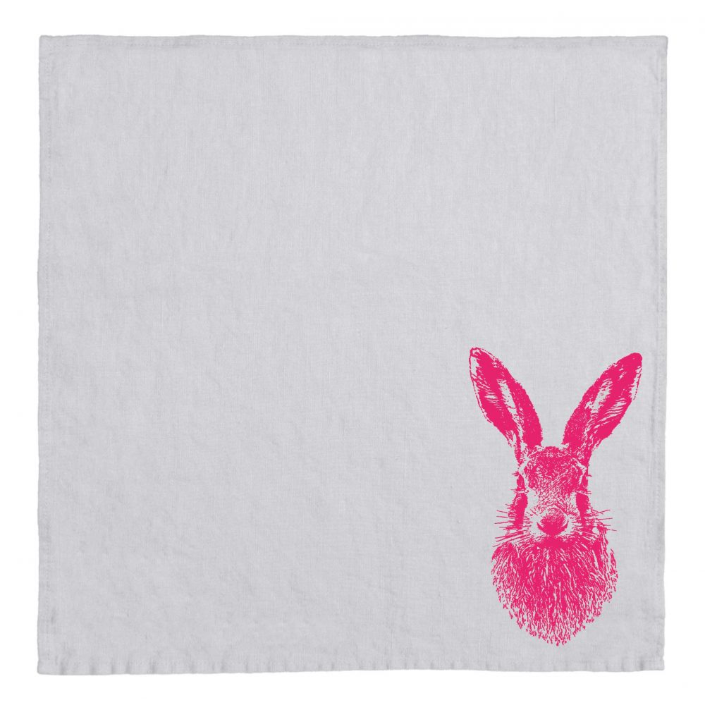 Serviette weiß Feldhase neonpink