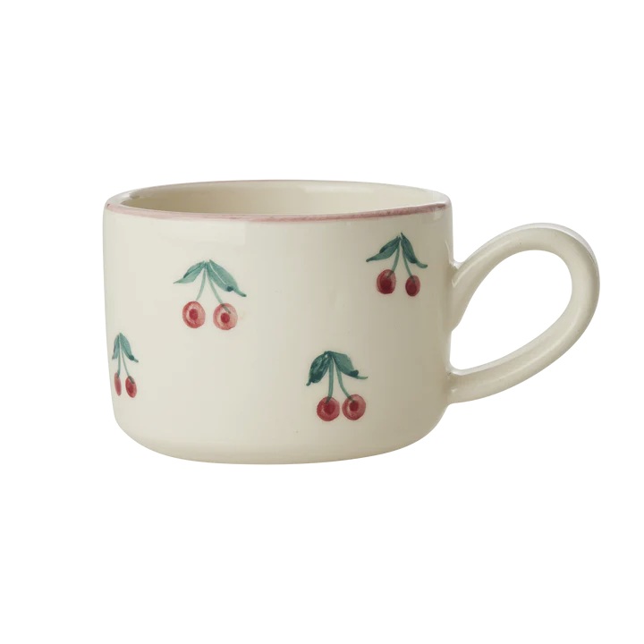 Keramik Cappuccino Tasse - Crème - Hand-painted Cherries