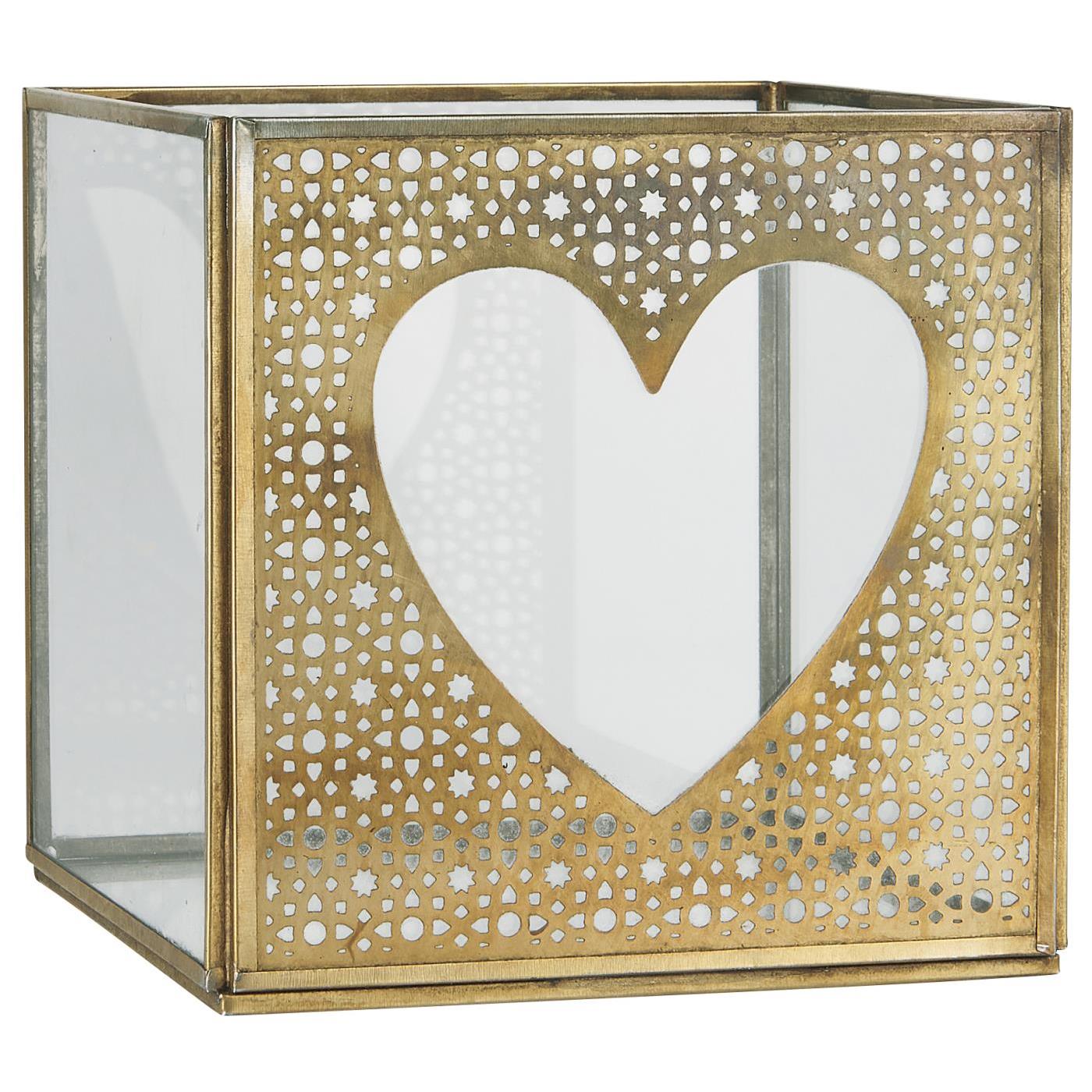 Glasbox m/ausgestanztem Herz ohne Deckel 3 Glasseiten groß