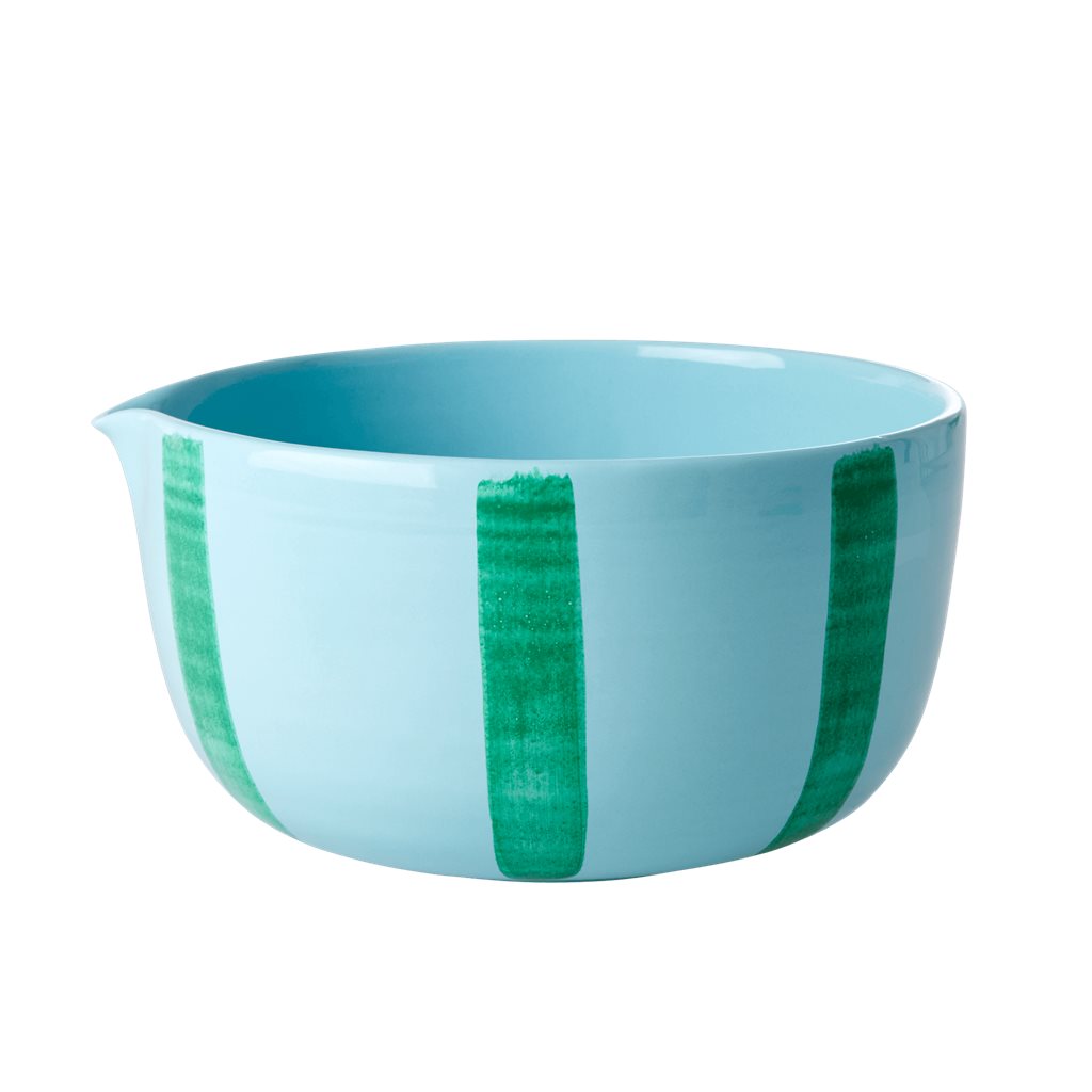 Ceramic Salad Bowl blue with green stripes