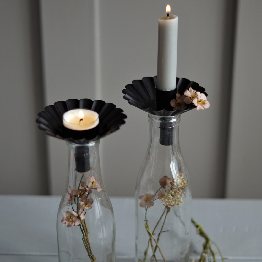 Kerzenhalter Candle holder bottle sunflower black