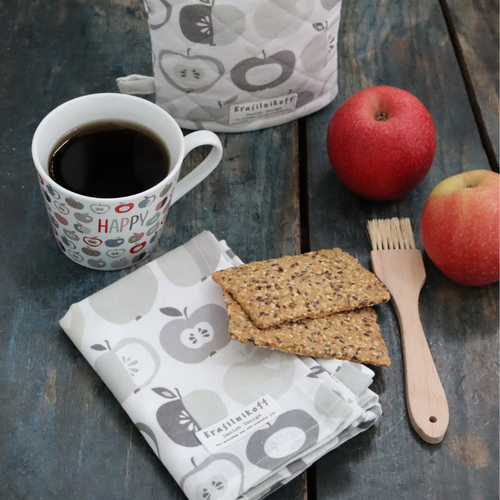 Geschirrtuch Tea Towel Retro apples grey