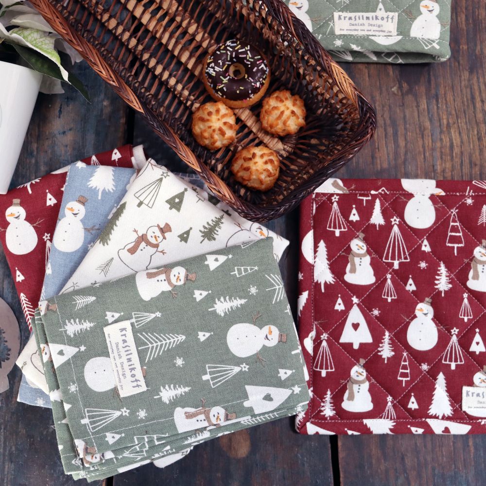 Tea Towel, Snowman Solid, Blue