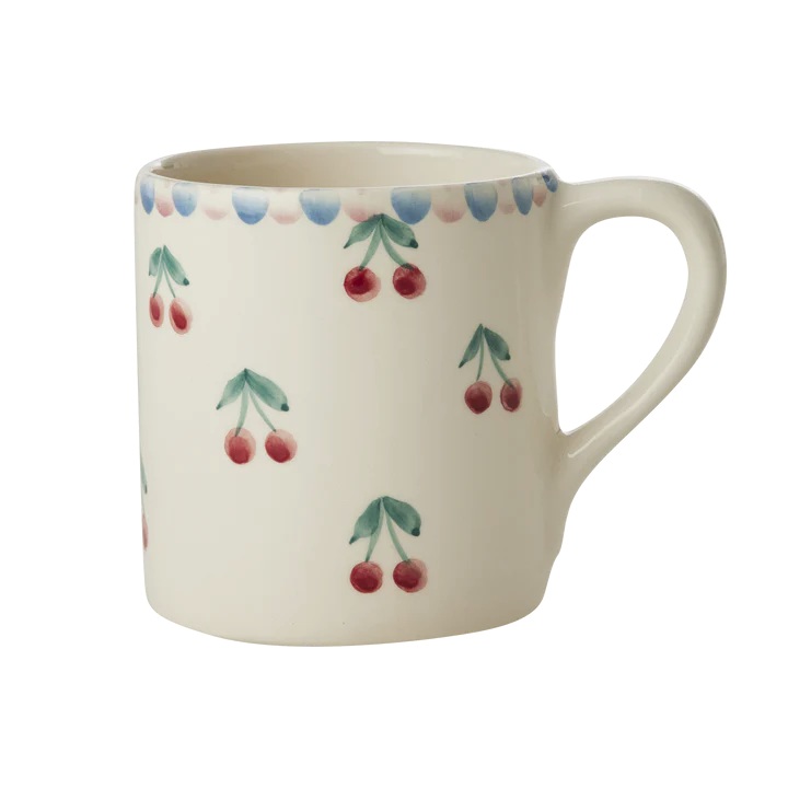Keramik Becher - Crème - Hand-painted Cherries