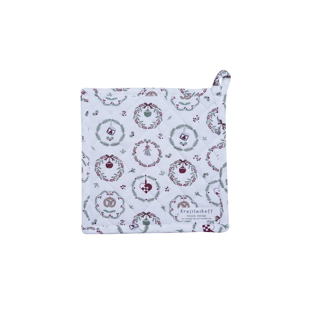 Potholder, Christmas Wreath, White