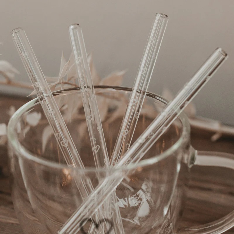 Strohhalme Herz aus Glas 20cm im 4er Set