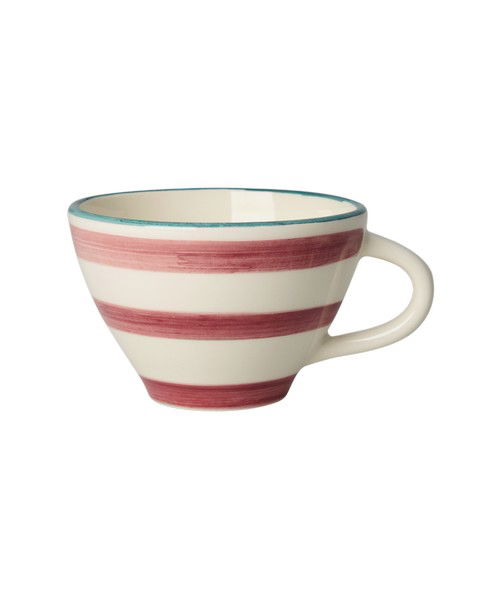 Keramik Teetasse - Pink - Hand-painted Stripes quer