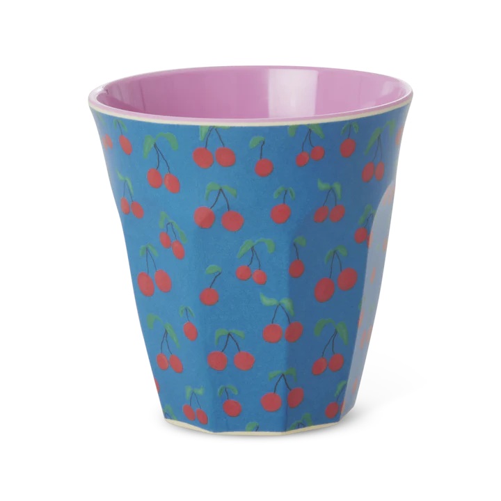 Mittelgroßer Becher - Blau - Cherry Love Print