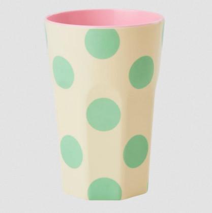 Melamine Cup tall Green Dot print two tone 